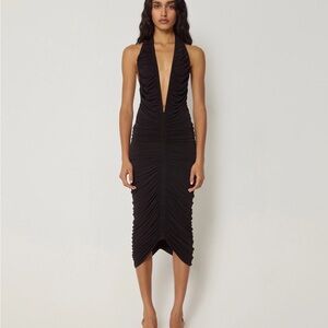 Khy Plunging Ruched Midi Dress